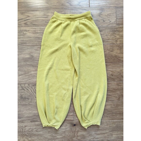 Free People Beach Freya Knit Sweater Pants Size S Yellow Balloon Jogger - Picture 1 of 11